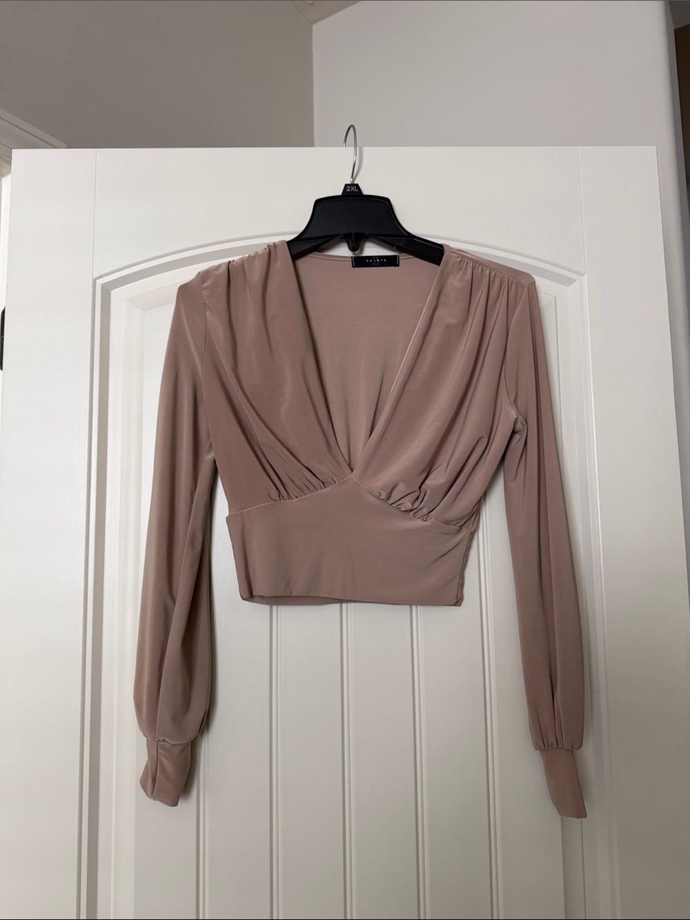 Draped Mauve Wrap Crop Top with Long Sleeves